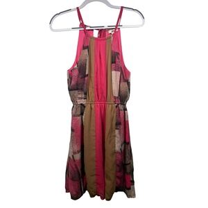 UA‎ Los Angeles Dress Women's Size S Pink Brown Sleeveless Abstract Print